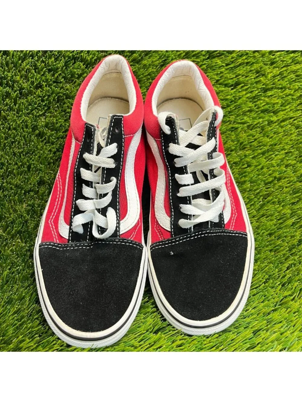 Vans Old Skool Womens Size 7 Black Red White Athletic Skateboard Shoes Sneakers